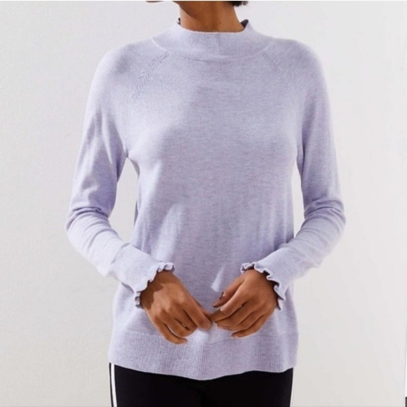 NEW Loft Mock Neck Sweater Heather Lilac Ruffle Cuffs Preppy Fall Winter Comfy - Picture 10 of 13